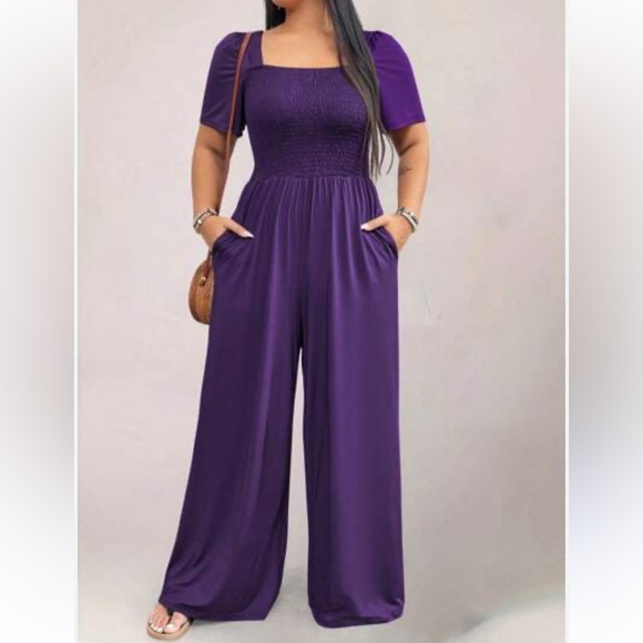 SHEIN EMERY ROSE CURVE Women's Jumpsuit W/ Pockets & Loose Wide Leg PLUS SZ: 1XL - Picture 1 of 14